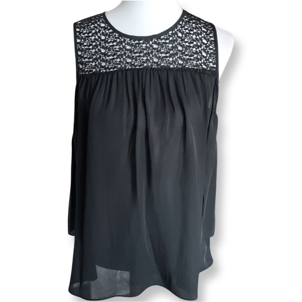Michael Kors Hanging Sleeve Black Embroidered Sheer Blouse Size Medium